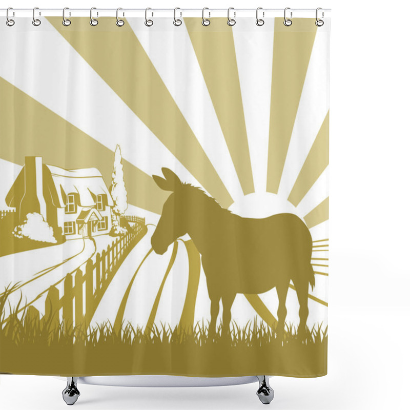 Personality  Farm Donkey Rolling Fields Shower Curtains