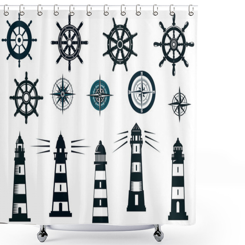 Personality  Set Of Marine Or Nautical Themed Vector Icons Shower Curtains