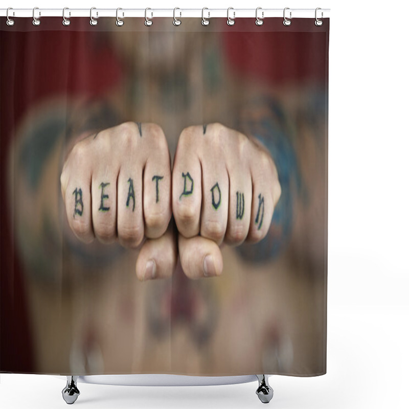 Personality  Hostile Tattoo On Hands. Shower Curtains