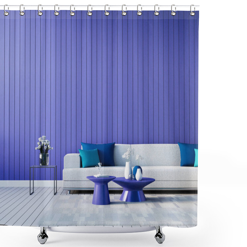 Personality  Purple Blue Wall Living Room Interior 2022 Very Peri - 3D Rendering Shower Curtains