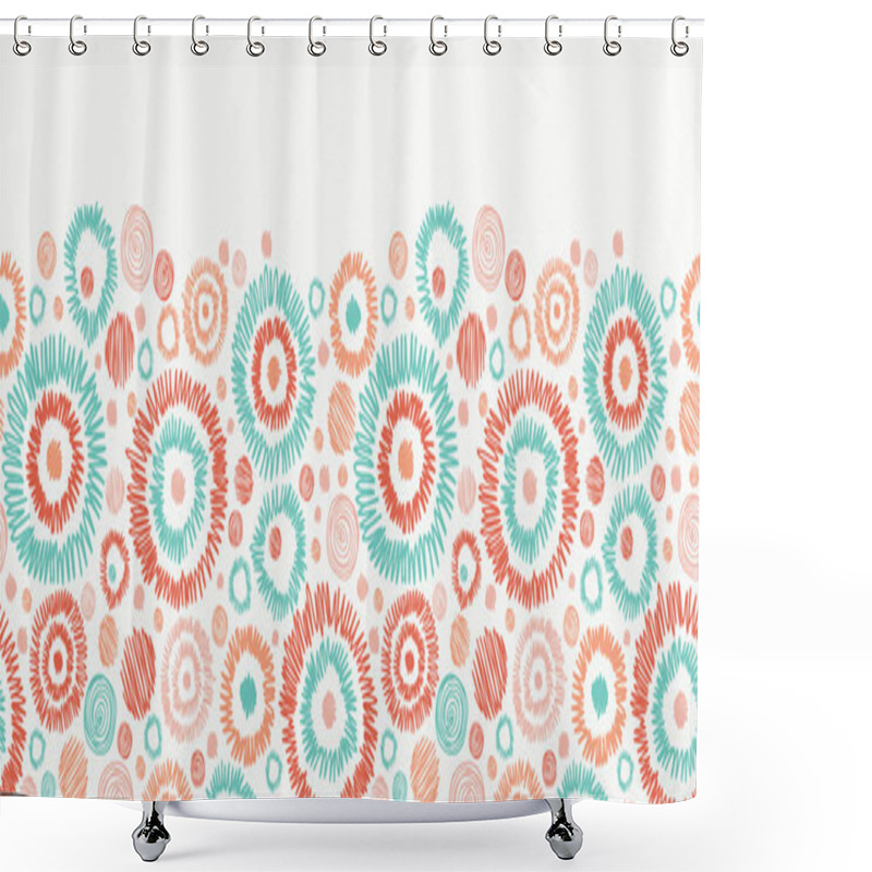 Personality  Doodle Textured Circles Horizontal Seamless Pattern Border Shower Curtains