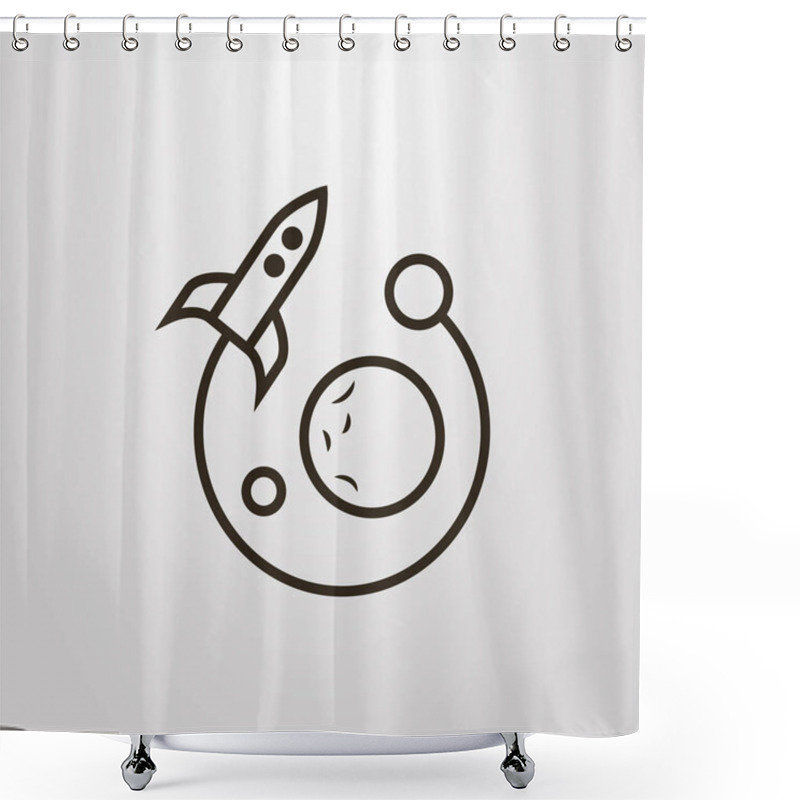 Personality  Black And White Simple Flat Vector Symbol Of Flying Rocket In Space Shower Curtains