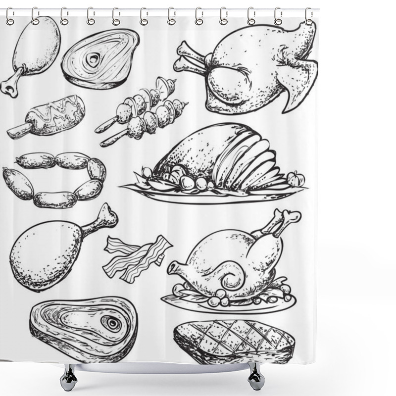 Personality  Meat Doodle Shower Curtains