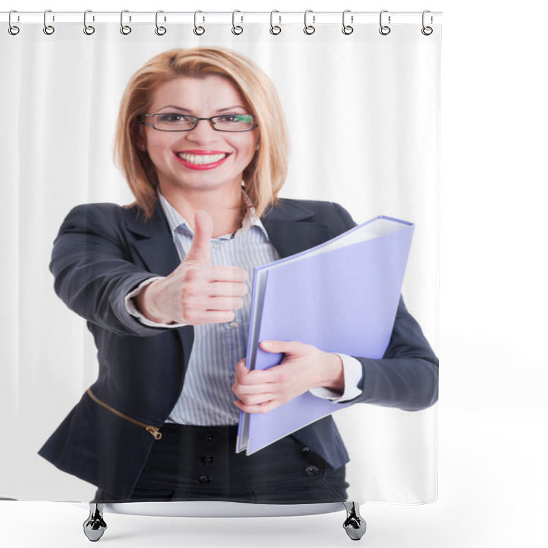 Personality  Business Woman Holding Folder And Thumbs Up Shower Curtains