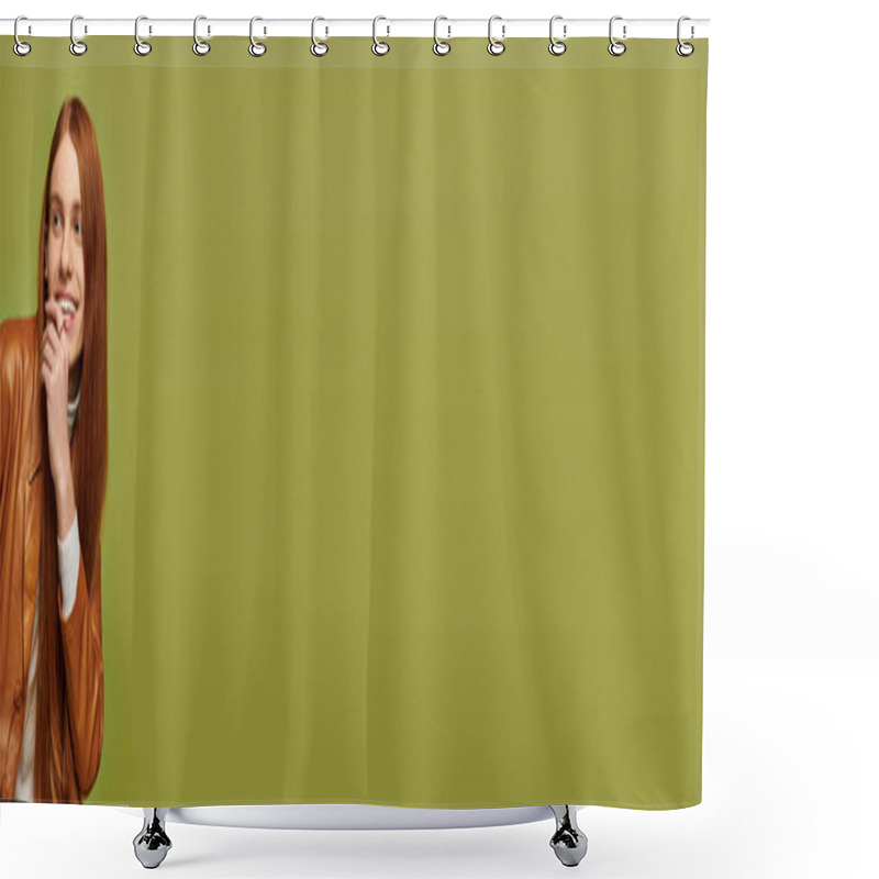 Personality  Young Man With Long Red Hair Displays A Range Of Emotions While Smiling Brightly. Shower Curtains