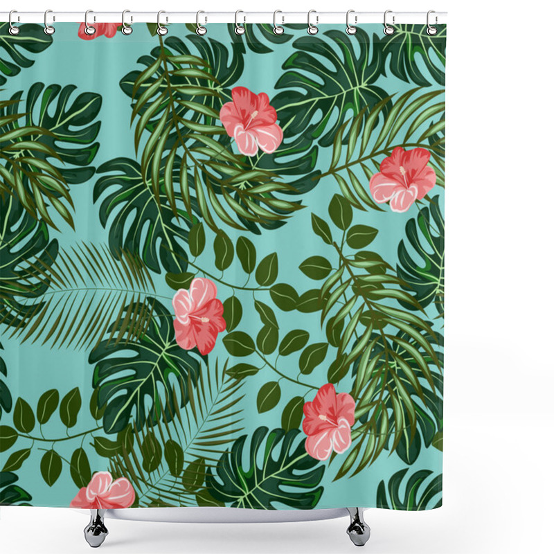 Personality  Tropical Leaves And Flowers Pattern. Hawaiian Seamless Pattern With Tropical Plants. Shower Curtains