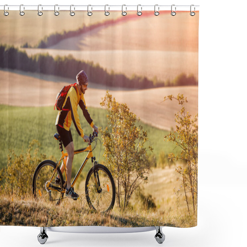 Personality  Mountain Bike Cyclist Riding Single Track Above Sunset Valley Shower Curtains