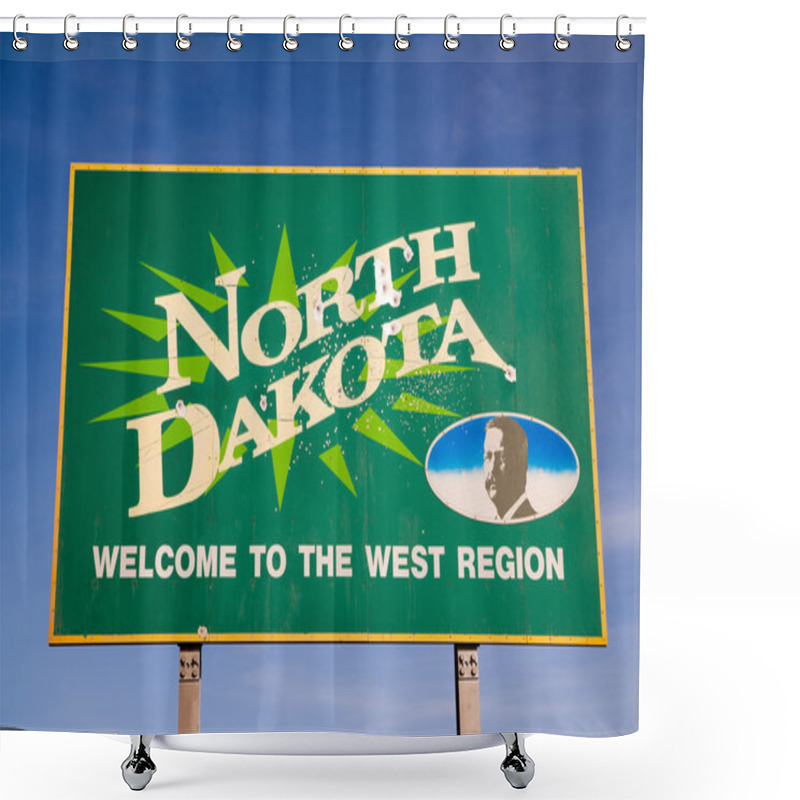 Personality  Welcom To North Dakota Highway Sign Bullet Holes Shower Curtains