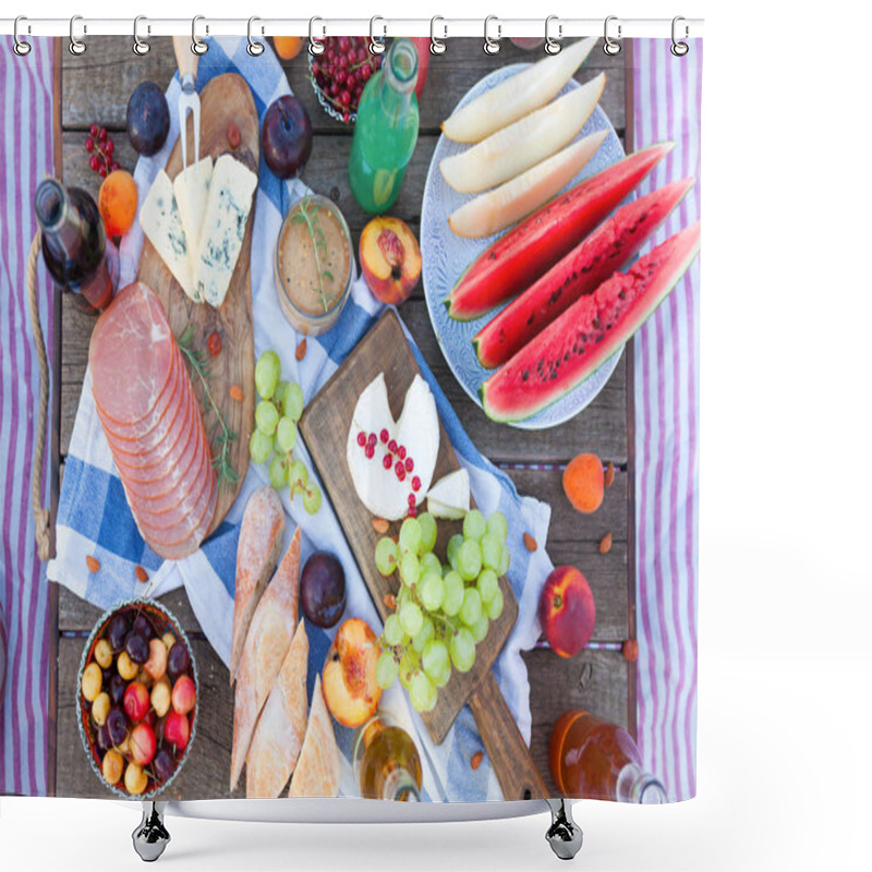 Personality  Picnic On The Beach At Sunset In The Style Boho, Food And Drink  Shower Curtains