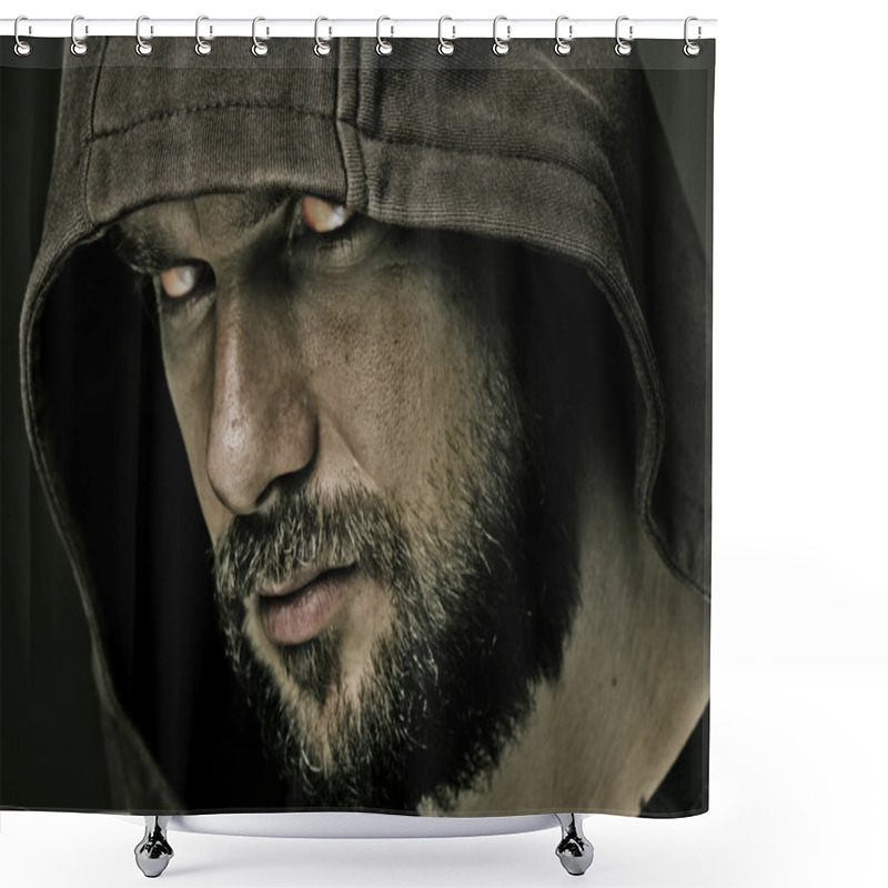 Personality   Threatening Man With Beard Wearing A Hood Shower Curtains