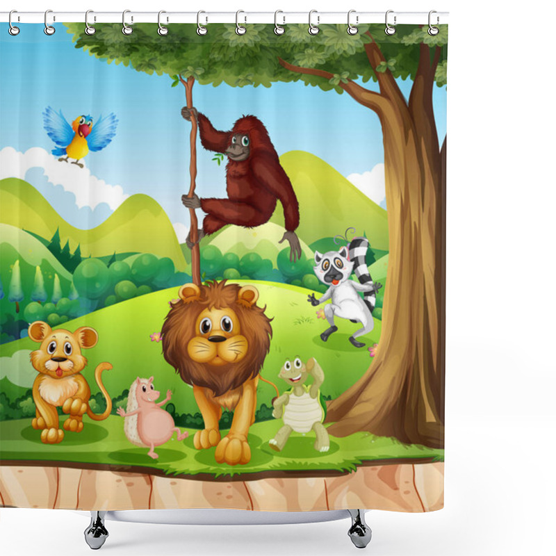 Personality  Wild Animals In The Jungle Illustration Shower Curtains