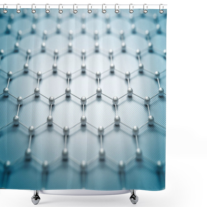 Personality  Graphene Molecular Grid, Graphene Atomic Structure Concept, Hexagonal Geometric Form, Nanotechnology Background 3d Rendering Shower Curtains