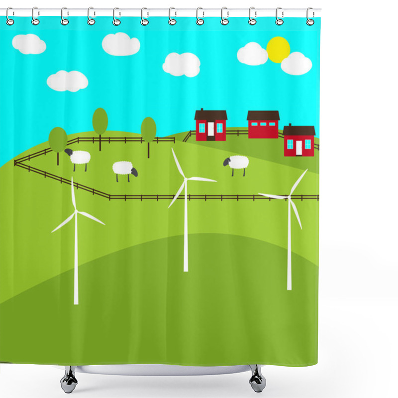 Personality  Farm And Windmills Shower Curtains