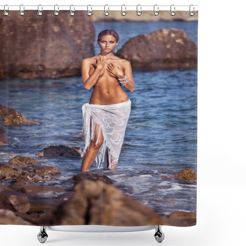 Personality  Young Sexy Girl Topless At The Beach Shower Curtains