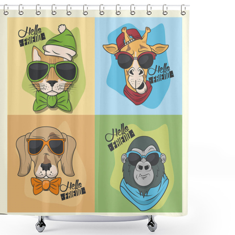 Personality  Funny Animals With Sunglasses Cool Style Shower Curtains