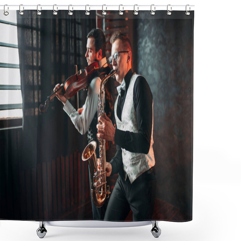 Personality  Male Musicians Playing Saxophone And Violin Shower Curtains