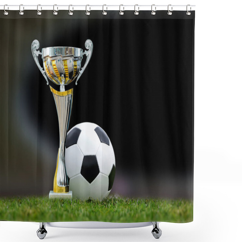 Personality  Golden Trophy And Soccer Ball In Grass  Shower Curtains