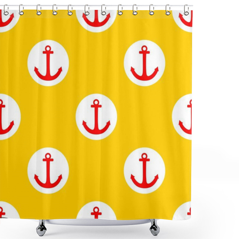 Personality  Tile Sailor Vector Pattern With Red Anchor And White Polka Dots On Summer Yellow Background Shower Curtains