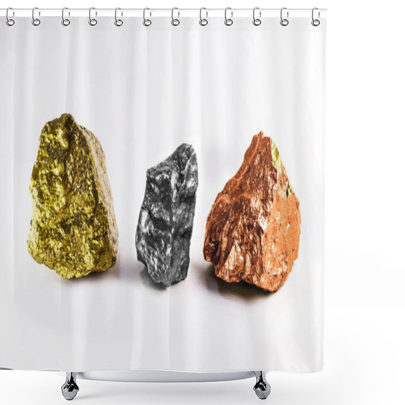 Personality  Group Of Precious Stone Gold Silver Bronze On White Background Shower Curtains