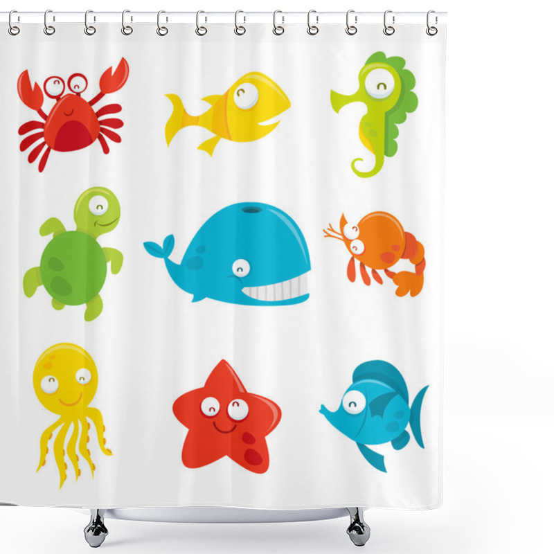 Personality  Happy Silly Cute Sea Animals Set Shower Curtains