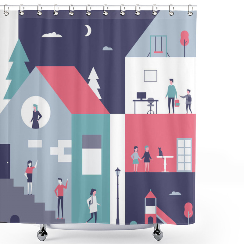 Personality  Childhood - Flat Design Style Conceptual Illustration Shower Curtains