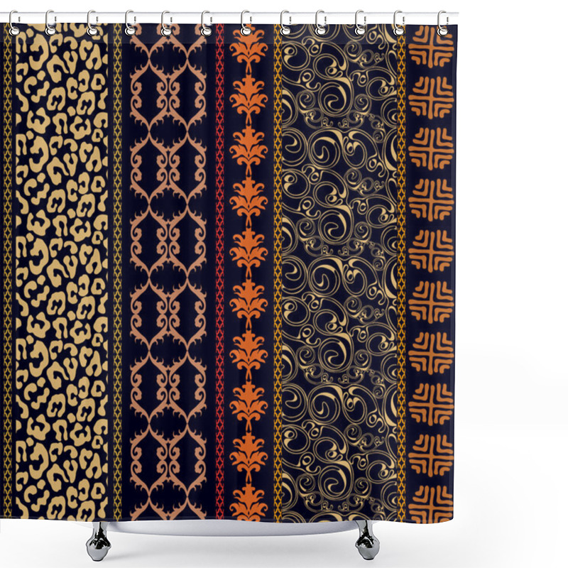 Personality  Vintage Seamless Silk Wallpaper With Boho Style Elements, Animal Skin Print And Baroque Motifs. Shower Curtains