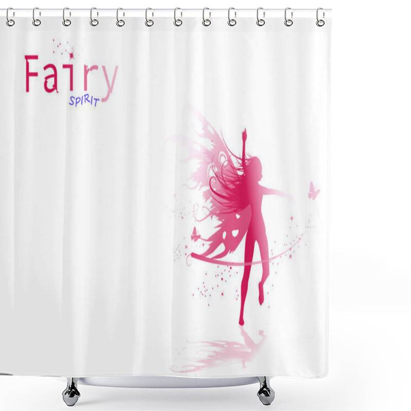 Personality  Fairy Dancing, Butterfly With Stars Sparkle, Nature Fantasy Silhouette Concept Collection, Beauty Posture Design Abstract Background Vector Illustration Shower Curtains