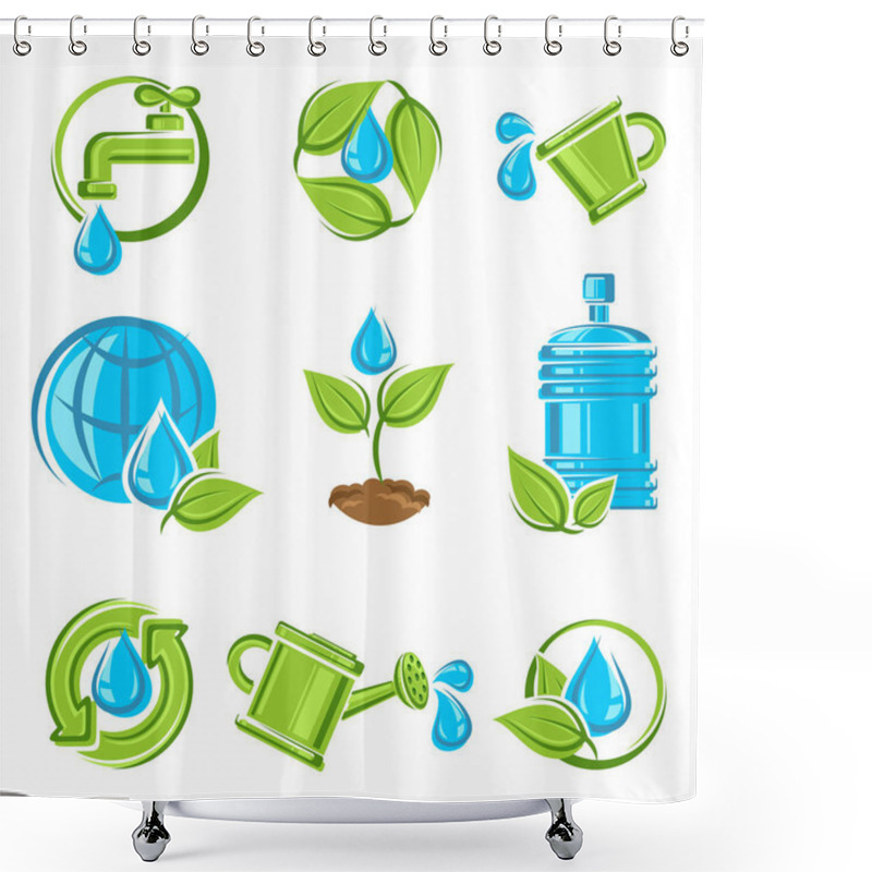 Personality  Water Icon Set. Vector. Collection Water Labels And Elements Set, Edit Size And Color, Vector Shower Curtains