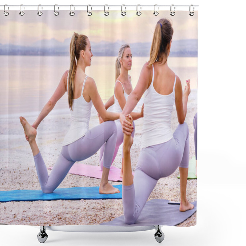 Personality  Women Practising Yoga Do One-Legged King Pigeon Pose Shower Curtains