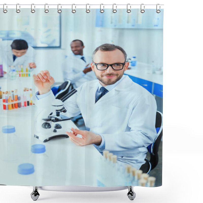 Personality  Doctors Working At Testing Laboratory Shower Curtains