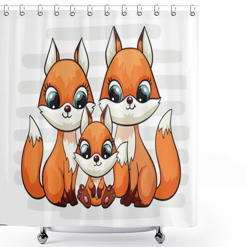 Personality  Fox Baby With Mom And Dad Cute Print. Sweet Tiny Family. Cool Friends Animal On Striped Background Shower Curtains