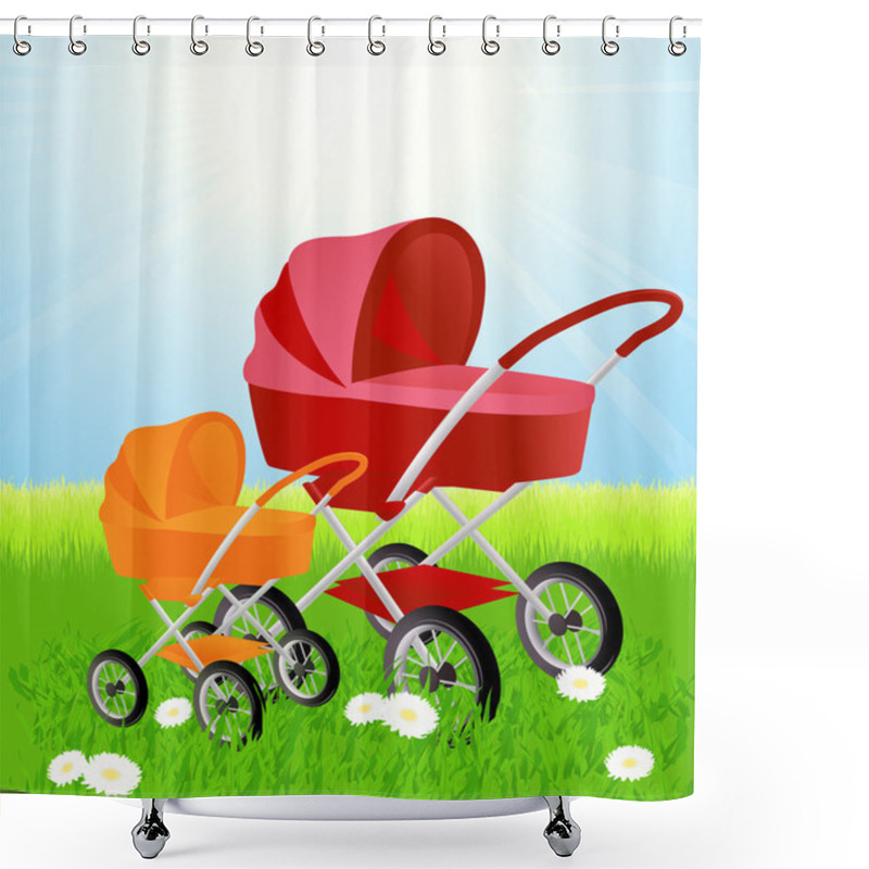 Personality  Baby Carriages On Beautiful Summer Field Shower Curtains