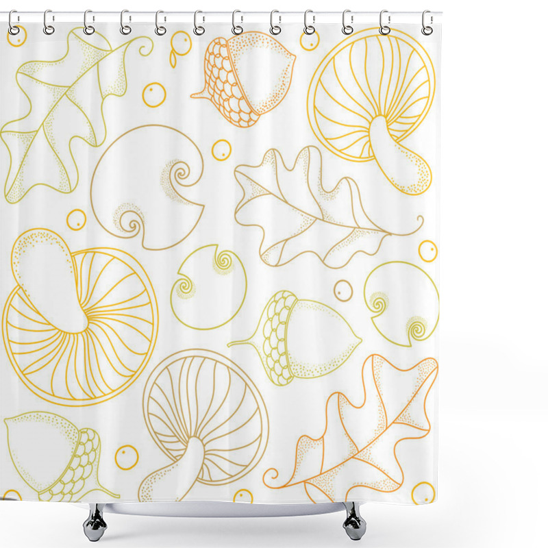 Personality  Seasonal Background With Oak Leaves, Acorns, Mushrooms And Berries. Shower Curtains