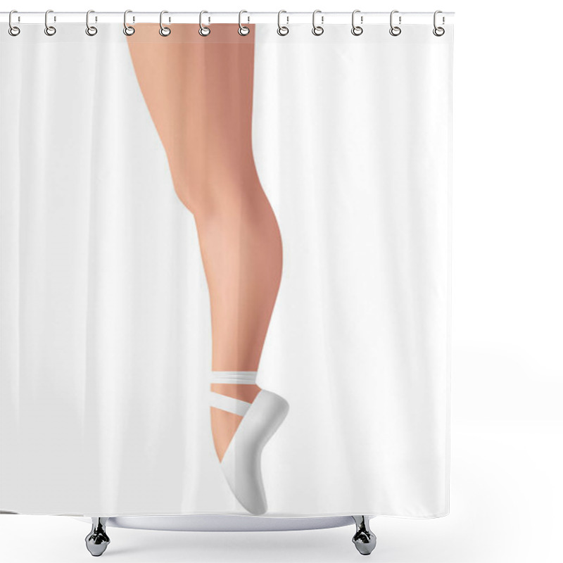 Personality  Ballerina's Foot In Pointe Shoe On White Shower Curtains