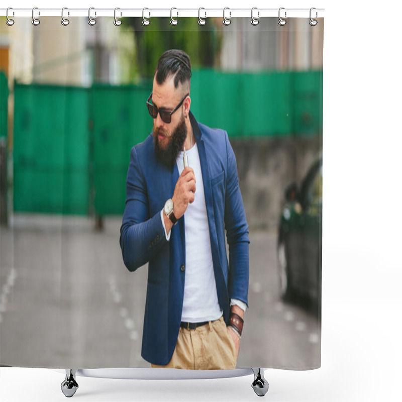 Personality  Man With A Beard Smokes Electronic Cigarette Shower Curtains