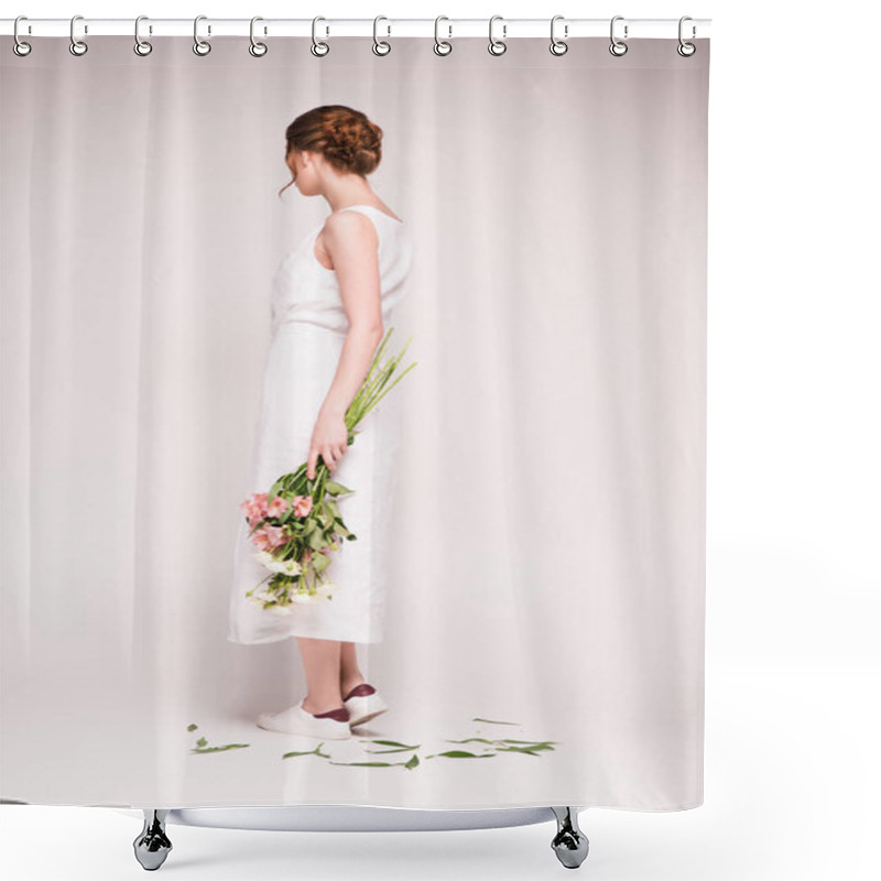 Personality  Girl In White Dress With Flowers Shower Curtains