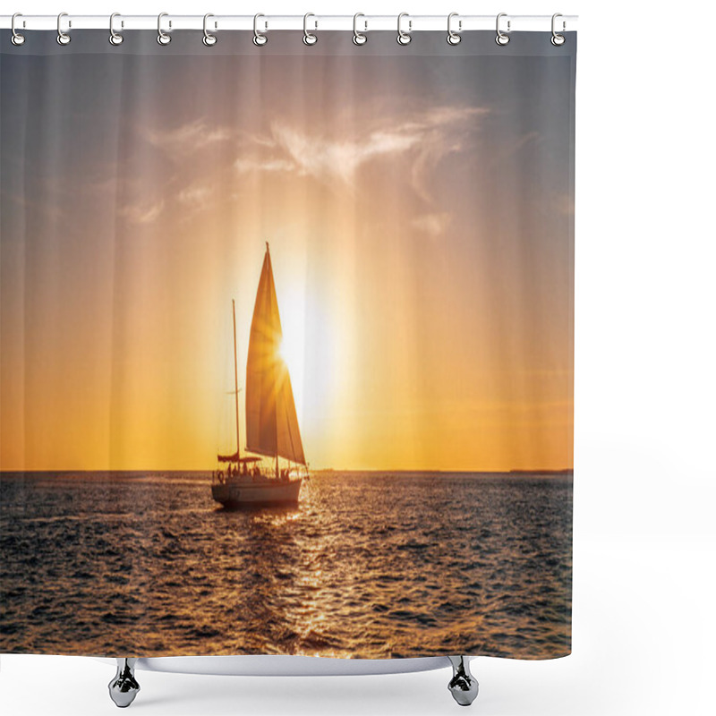 Personality  Sailing Yacht In The Ocean At Sunset Shower Curtains