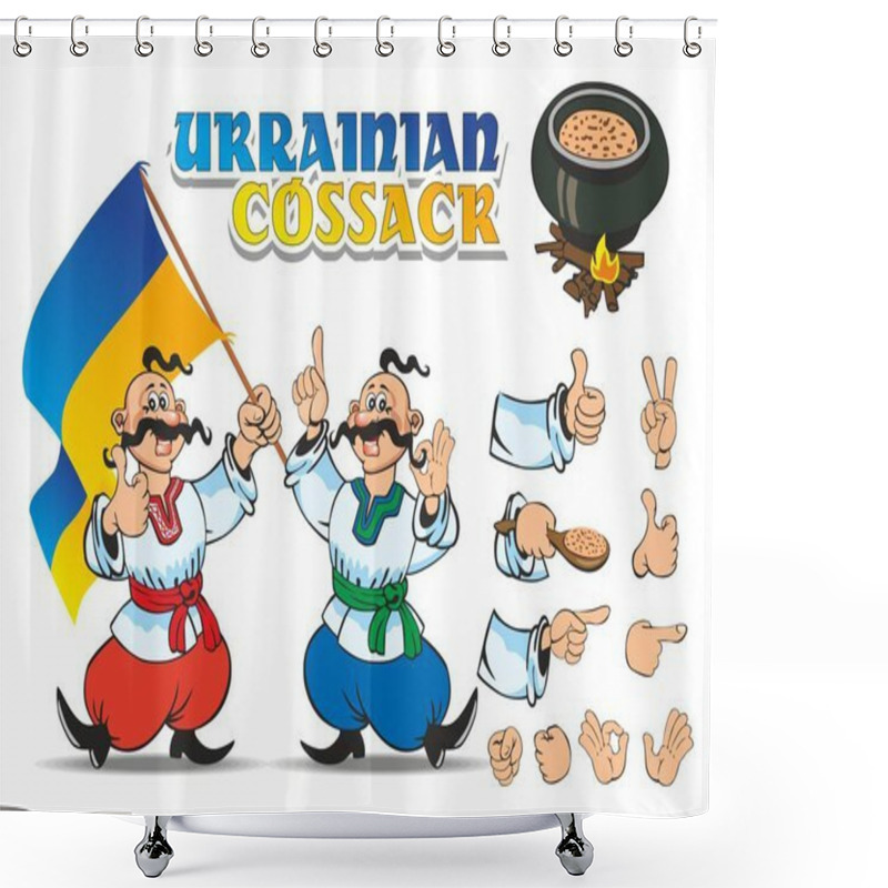 Personality  Ukrainian Cossack In Ethnic Clothes. Set Of Gestures, Parts Of The Body, The Flag Of Ukraine, Easily Changeable Vector Illustration Shower Curtains