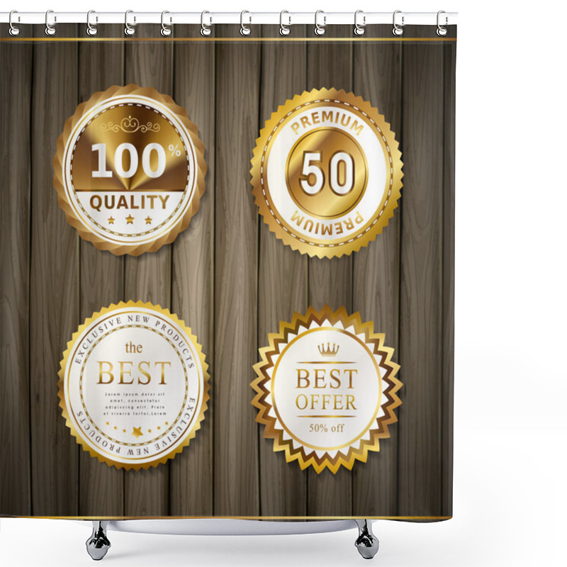 Personality  Premium Quality Round Gold Labels Collection  Shower Curtains