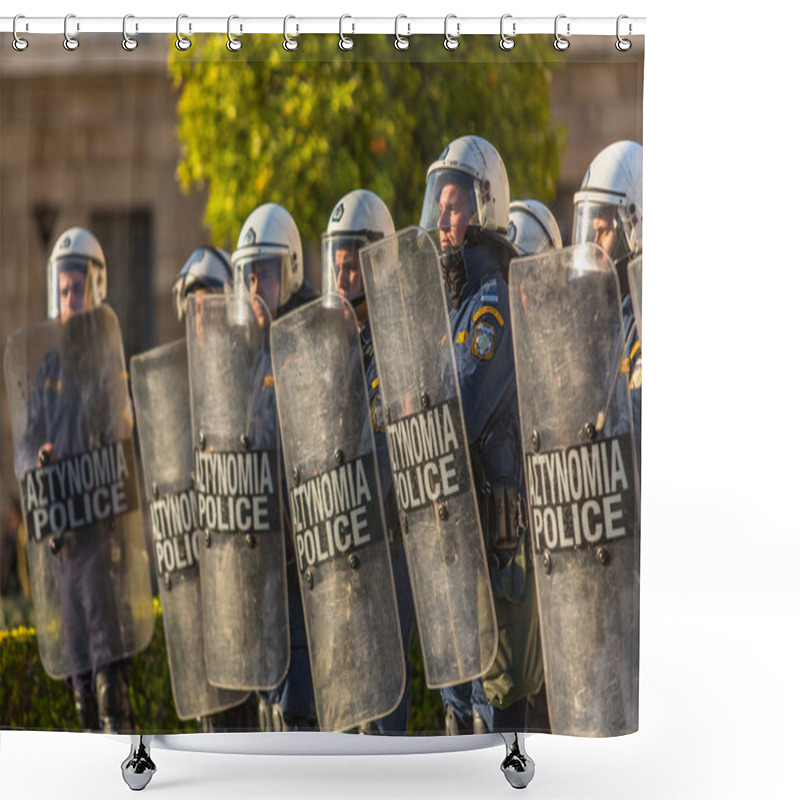 Personality  Riot Police With Their Shields Shower Curtains