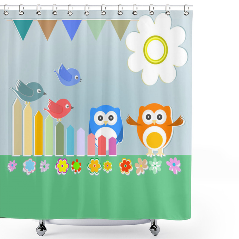 Personality  Background With Couple Of Owls And Birds Shower Curtains