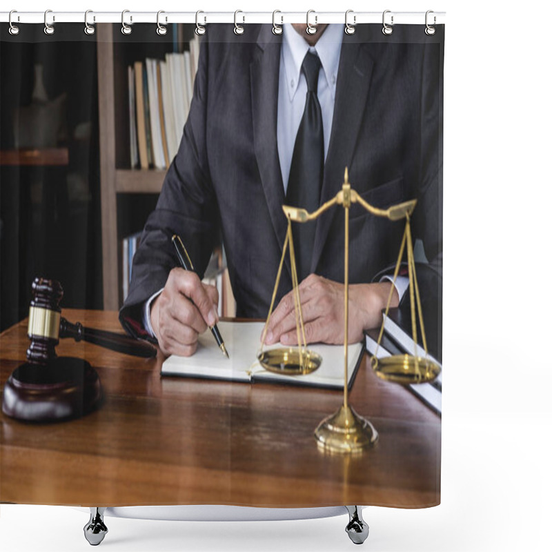 Personality  Legal Law, Advice And Justice Concept, Judge Gavel With Justice  Shower Curtains