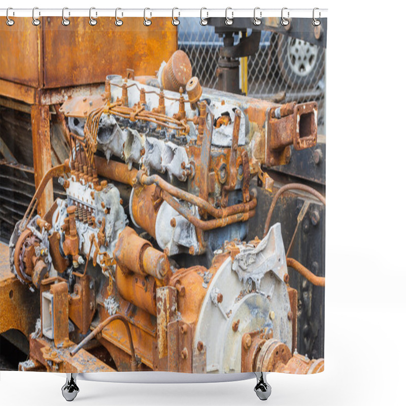 Personality  Old Rusty 6 Cylinder Diesel Engine Shower Curtains