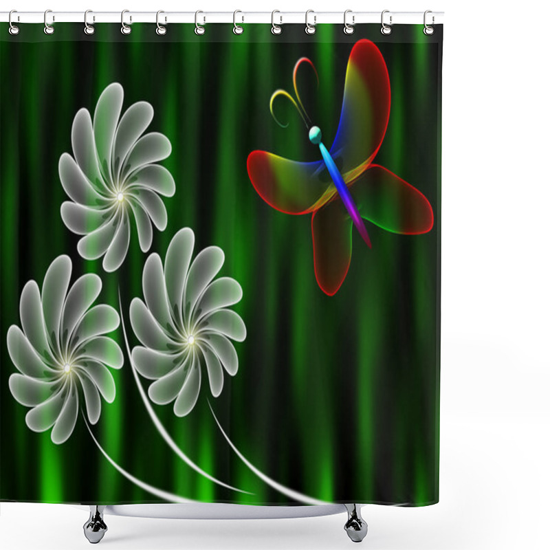 Personality  Transparent Flowers And Butterfly Shower Curtains