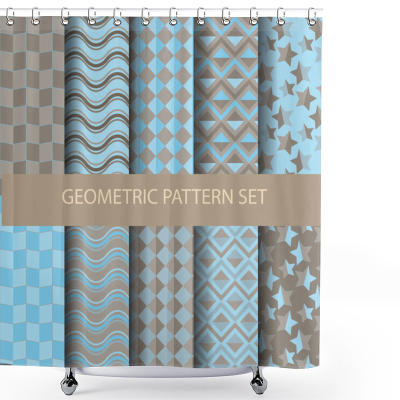 Personality  10 Blue And Brown Geometric Patterns Shower Curtains