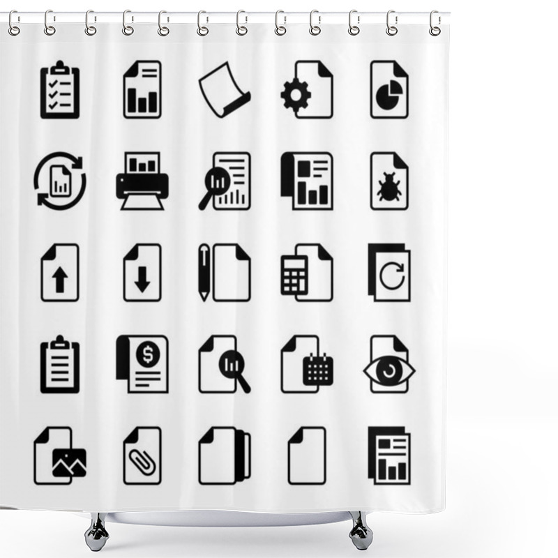 Personality  Black Glyph Icons For Files. Shower Curtains