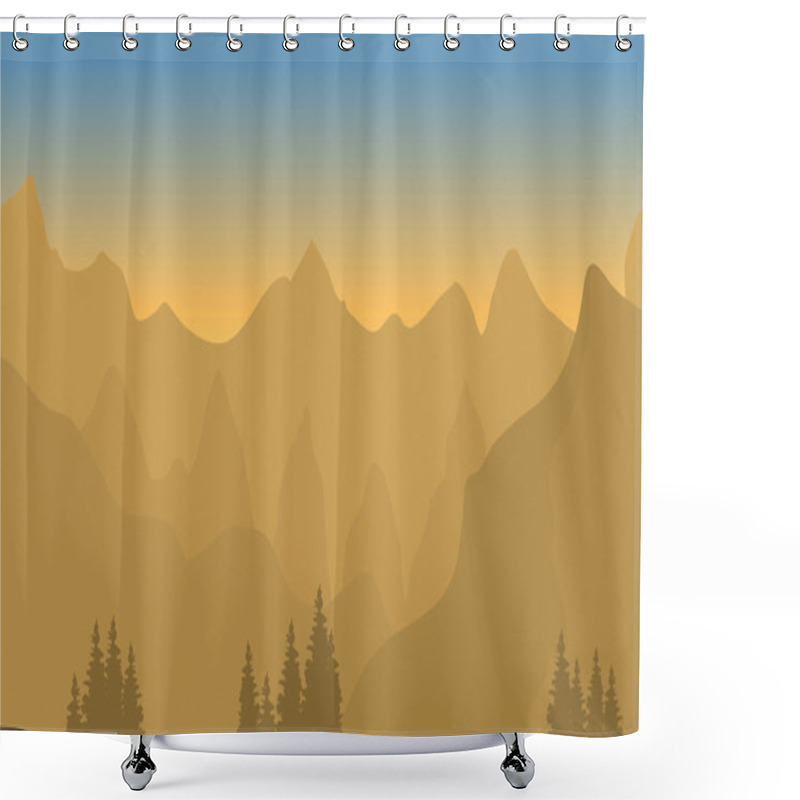 Personality  Silhouette Of Highlands With Brown Background Shower Curtains