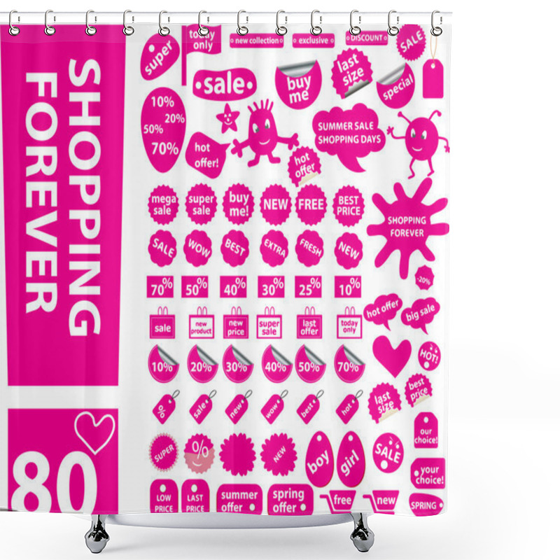 Personality  80 Pink Shopping Stickers Shower Curtains