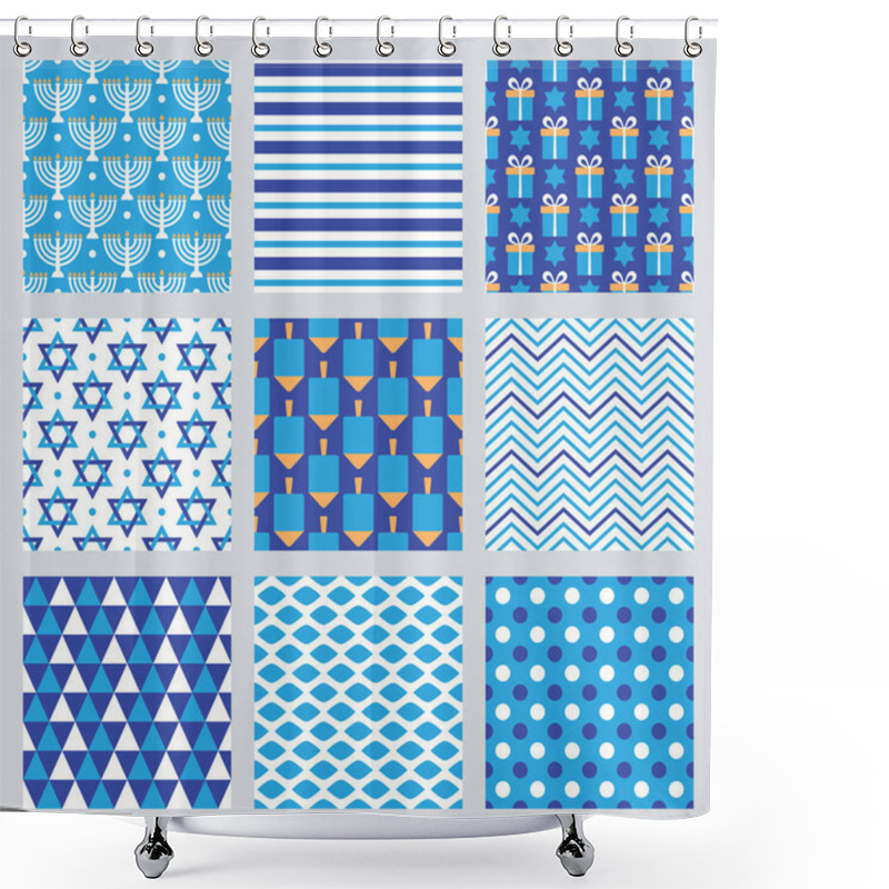 Personality  Set Of Seamless Pattern Design For Jewish Holiday Hanukkah. Vect Shower Curtains