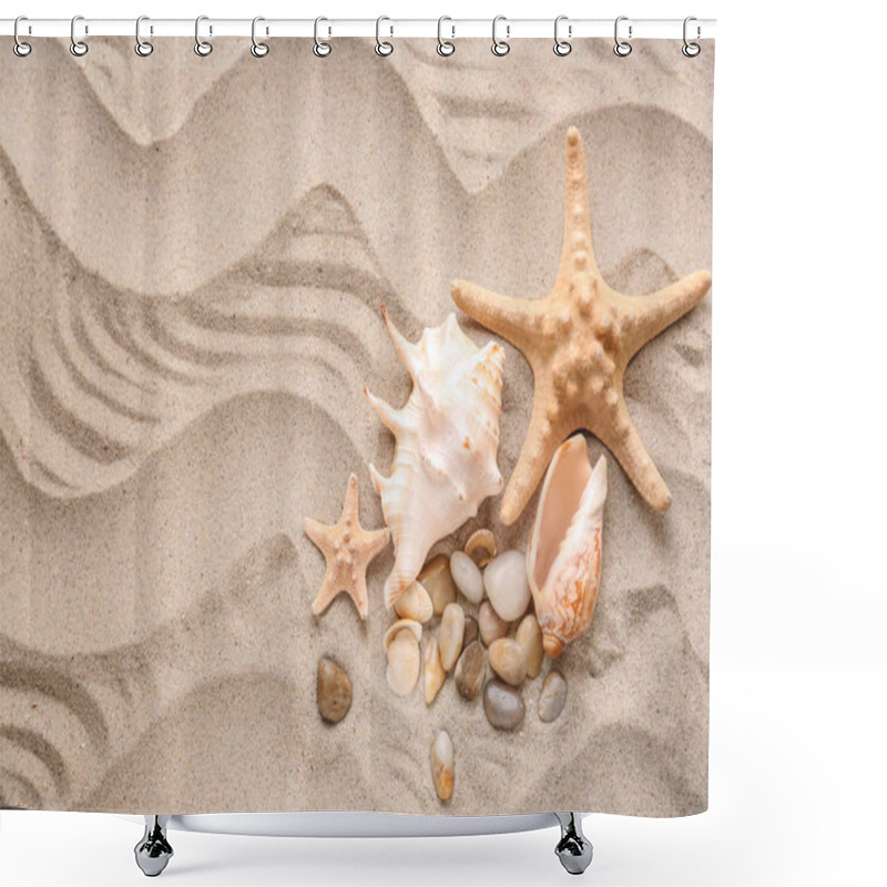 Personality  Different Sea Shells And Starfishes On Sand Shower Curtains